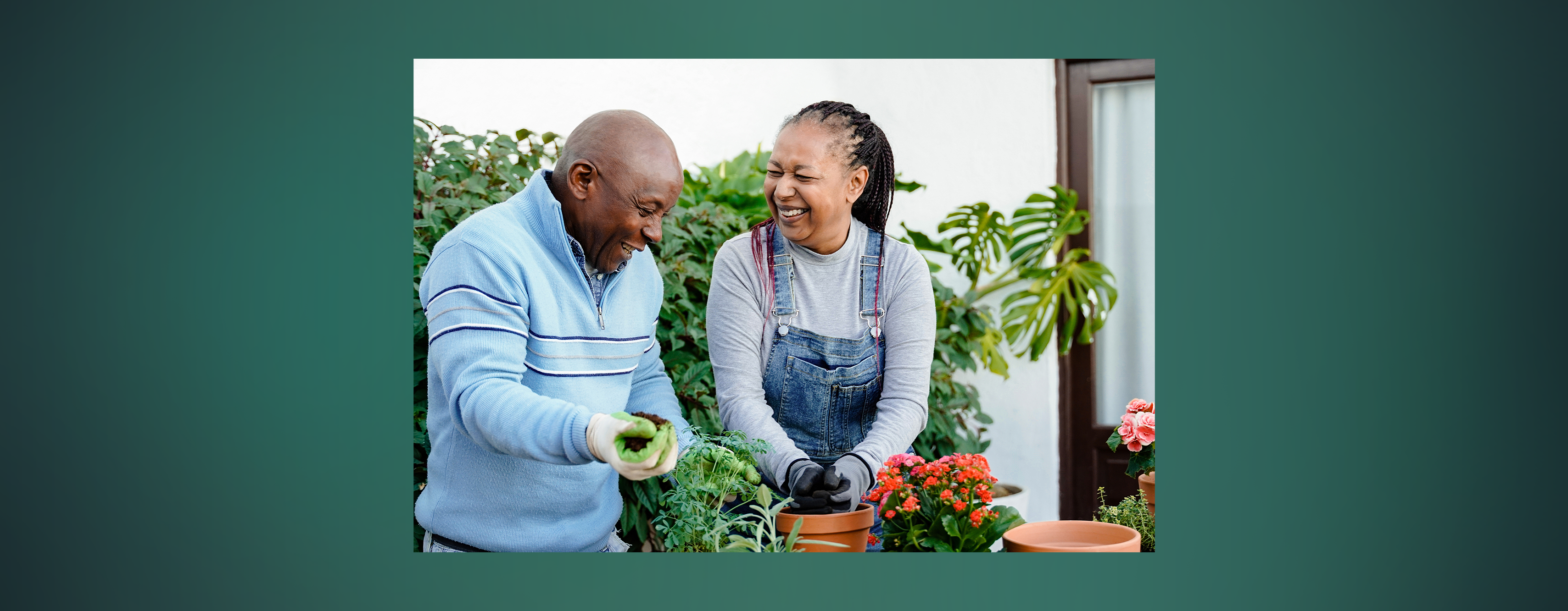 A couple gardening together